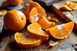 Freshly Sliced Oranges on Wooden Surface