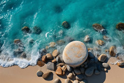 a large round rock on a beach