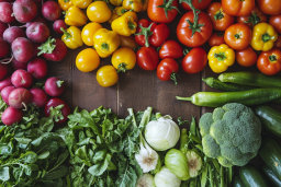 Array of Fresh Vegetables on Wooden Surface