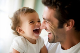 a man and baby laughing