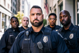 a group of police officers standing in a row
