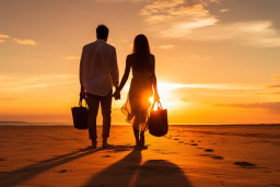 Un homme et une femme se tenant la main marchant sur une plage