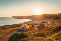 a group of tents on a beach