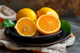 Citrus Fruits on Black Plates