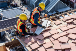 Construction Workers Installing Roof Tiles
