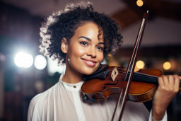 Une femme tenant un violon