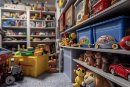 una habitación con estantes llenos de juguetes