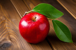 Red apple on wooden surface
