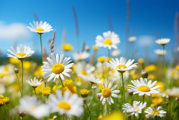 Un champ de fleurs blanches et jaunes