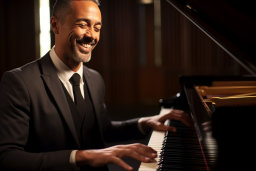 Un homme en costume jouant un piano