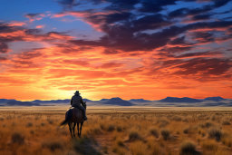Cowboy Riding at Sunset
