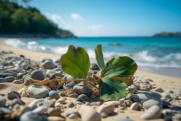 a plant growing on a beach