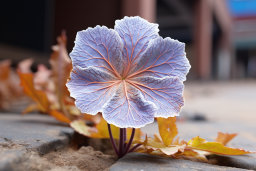 a purple flower with orange leaves