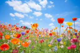 Vibrant Wildflowers Under Sunny Blue Sky