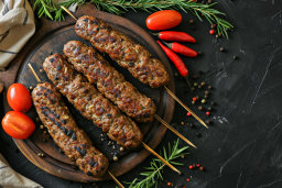 Grilled Kebabs on Wooden Platter