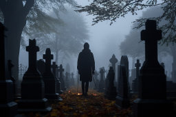 une personne marchant dans un cimetière