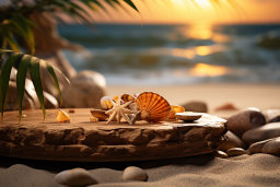 um grupo de conchas em uma pedra em uma praia