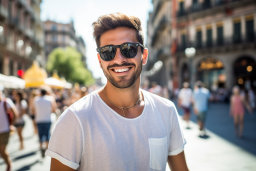 Un homme portant des lunettes de soleil et une chemise blanche