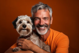 un hombre sosteniendo un perro