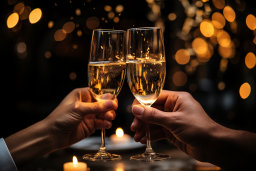 a pair of hands holding champagne glasses