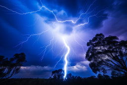 Intense Lightning Storm Over Trees