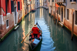 a person in a boat on a canal