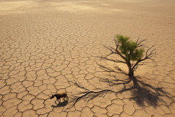 Lone Warthog by Tree in Cracked Desert