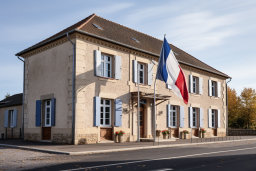 un bâtiment avec un drapeau sur le côté