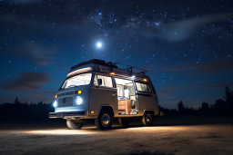 ein Van mit Lichtern und ein Dach