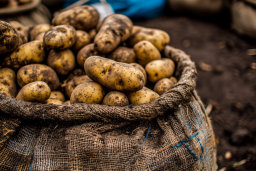 Fresh Potatoes in a Burlap Sack