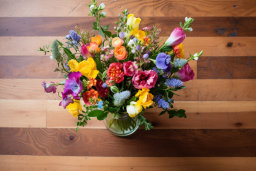 Vibrant Bouquet on Wooden Table