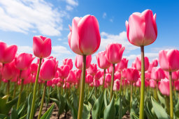 Vibrant Pink Tulips Against Blue Sky