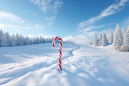Giant Candy Cane in Snowy Landscape