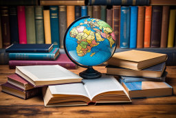 Globe and Books on Wooden Table