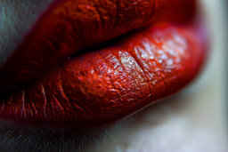 Close-up of Red Lipstick on Lips