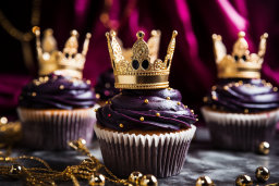 un cupcake avec une couronne sur le dessus