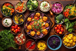 Une table pleine d'aliments différents