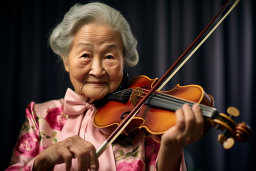 Une vieille femme jouant un violon
