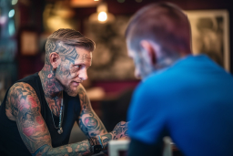 Un uomo con tatuaggi sul viso