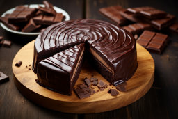 Un gâteau au chocolat sur une planche en bois