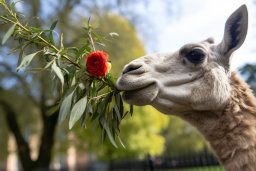 a camel smelling a rose