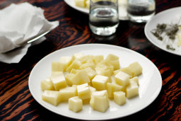 Cubed Cheese on White Plate