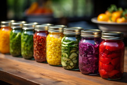 Colorful Preserved Vegetables in Jars
