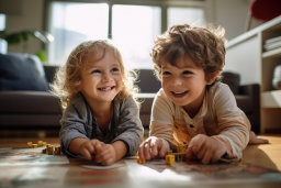 duas crianças brincando com blocos no chão