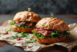 Gourmet Chicken Burgers on Rustic Background
