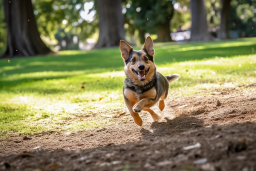 a dog running on dirt