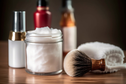 a close up of a jar of cream and a brush