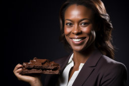 a woman holding a chocolate cookie