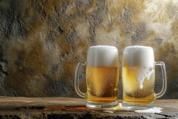 Frothy Beers on Rustic Table