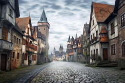 Cobbled Street in Medieval European Town